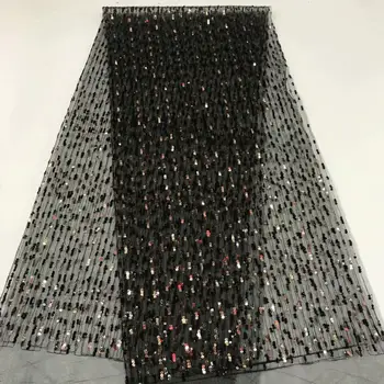 

New design glitter 5 yards black sequins embroidery french net lace fabric glitter lace fabric for sexy dress FFR-915