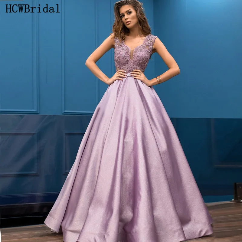 

Lavender Ball Gown Formal Evening Dress Chic Beading Lace Illusion Long Prom Gowns Women Wedding Party Dresses Robe De Soiree