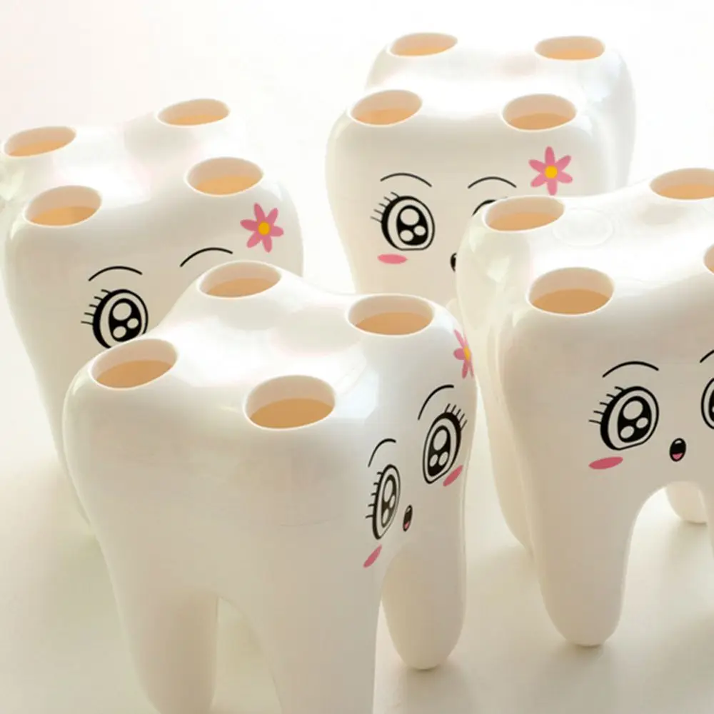 4 Holes Toothbrush Holder Cartoon Teeth Shape Stand Brush Rack Tooth Brush Shelf Bathroom Shaving Razor Storage Holder