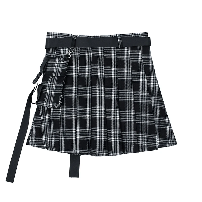 [EAM] High Waist Black Plaid Printed Buckle Temperament Half-body Skirt Women Fashion Tide New Spring Summer 2020 1X535