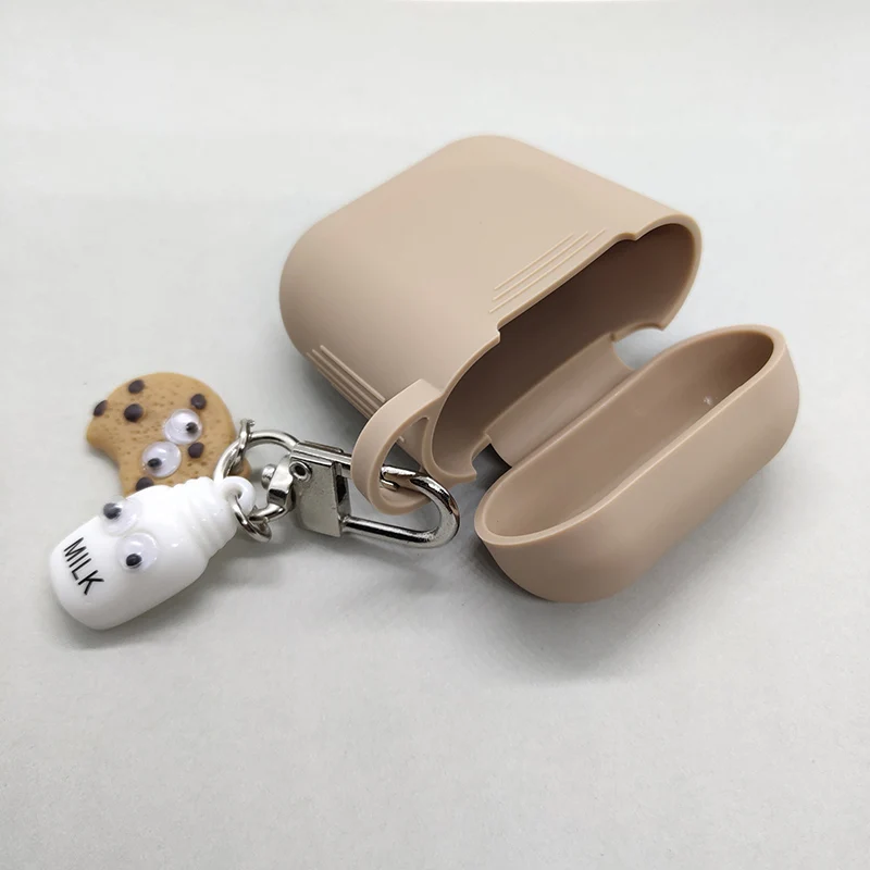 Силиконовый защитный чехол для Apple Airpods для AirPods, милое молочное печенье, Bluetooth, зарядное устройство для наушников, чехол для ключей с защитой от потери