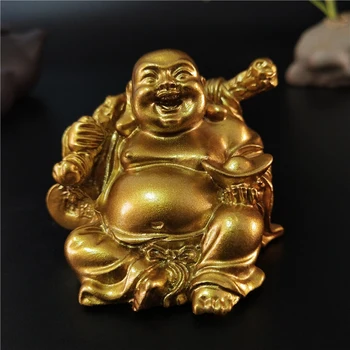 Statue de bouddha riant doré, Feng Shui chinois, argent porte-bonheur, Sculpture de bouddha Maitreya, Statues de décoration de jardin de maison 1