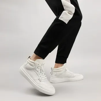 

High Top Genuine Leather Mens Casual Leather Shoes Autumn Korean Round Toe Lace Up Breathable Cowhide Male Flat Sneakers Shoes