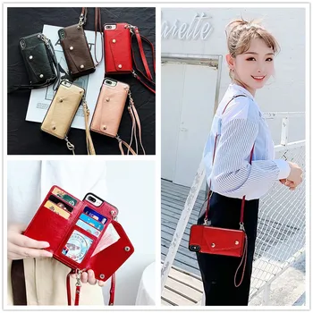 

Leather Crossbody Wallet strap phone case for iphone 11 Pro Max XR X XS MAX 7 8 6S 6 plus back cover card shoulder lanyard bag