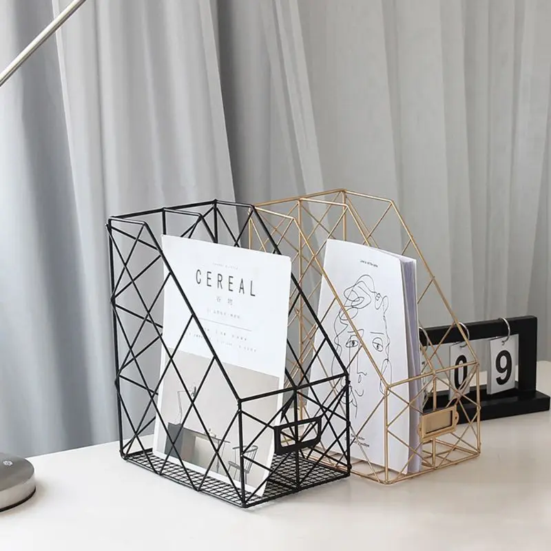 

Iron Grid File Holder Simple Double Layer Desk Shelf Magazine Book Storage Rack