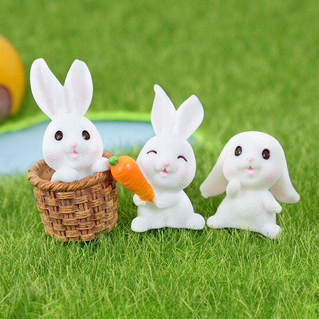 Rabbit Model Cartoon Animal Figurine Dollhouse Miniature Fairy Home Garden Decoration Resin Mold Easter Desktop Craft