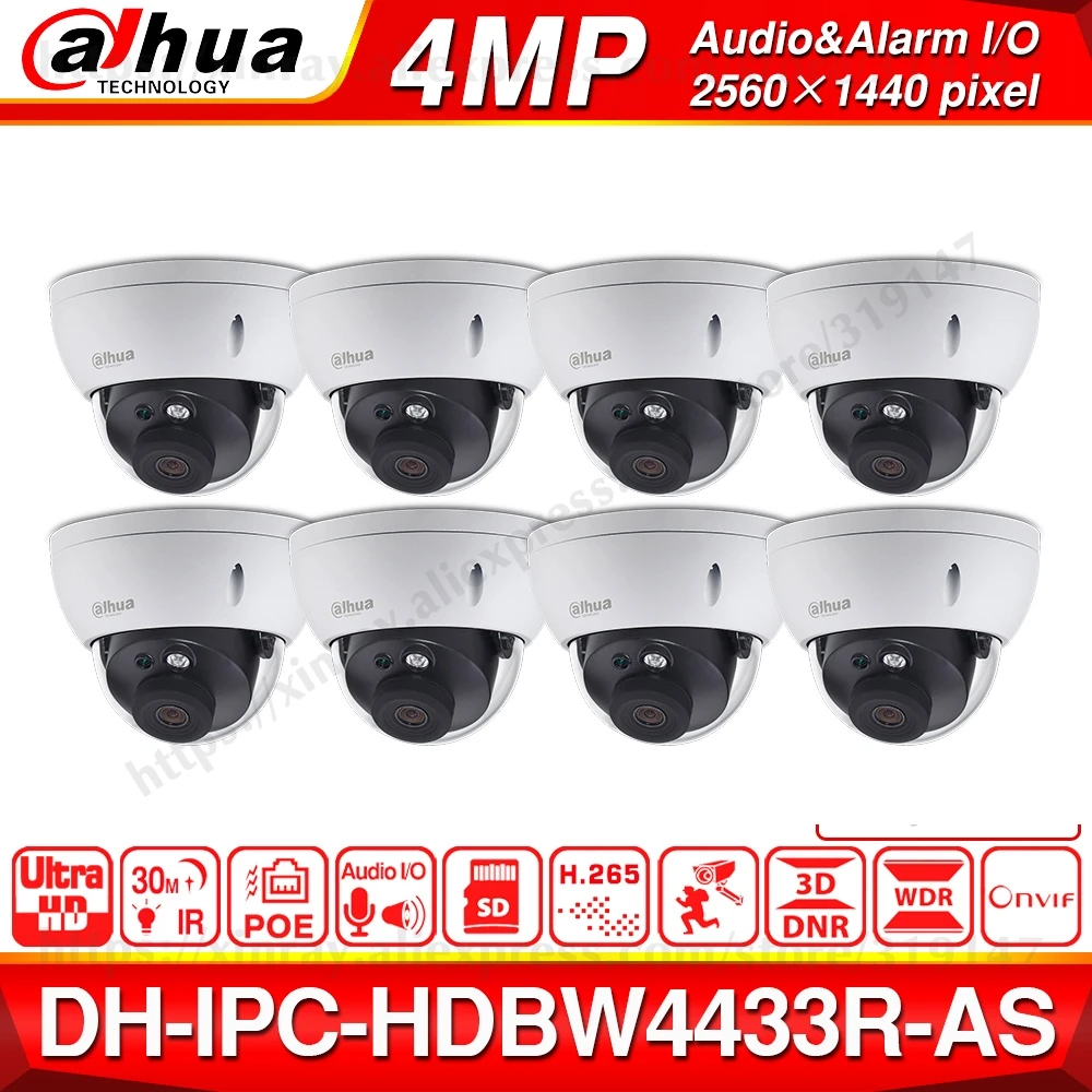 Dahua 4MP IP CCTV Camera IPC-HDBW4431R-AS Support IK10 IP67 Audio and Alarm PoE IP Camera With IR Range 30m