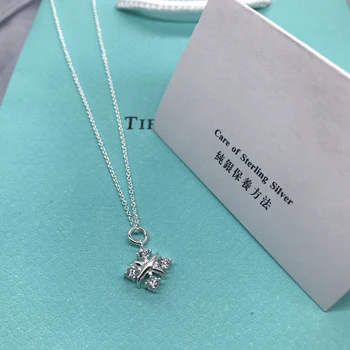 

100% 925 sterling silver charm cross stone pendant necklace, Japanese and Korean romantic style, holiday gift for girlfriend