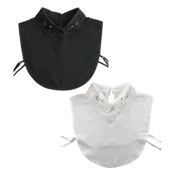 

Women Embroidery Lapel Chiffon Fake Collar Jewelry Crystal Necklace Half-Shirt 649C