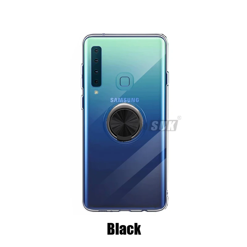 Кронштейн чехол s для samsung Galaxy A9 Pro роскошный Магнитный Автомобильный держатель Подставка прозрачный силиконовый чехол для samsung A9 Pro чехол - Цвет: Черный