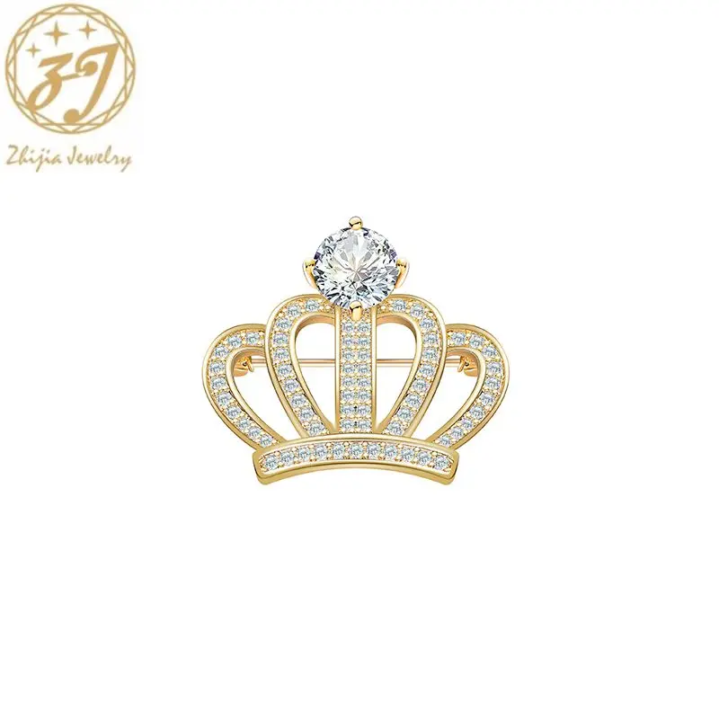 Zhijia Золотая Серебряная булавка с короной Броши блестящие, хрустальные стразы для женщин queen priness заколки-броши, подарки
