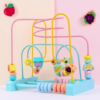 

Montessori Wooden Toys Wooden Circles Bead Wire Maze Roller Coaster Educational Wood Puzzles Boys Girls Kid Toy 6+ Months Baby