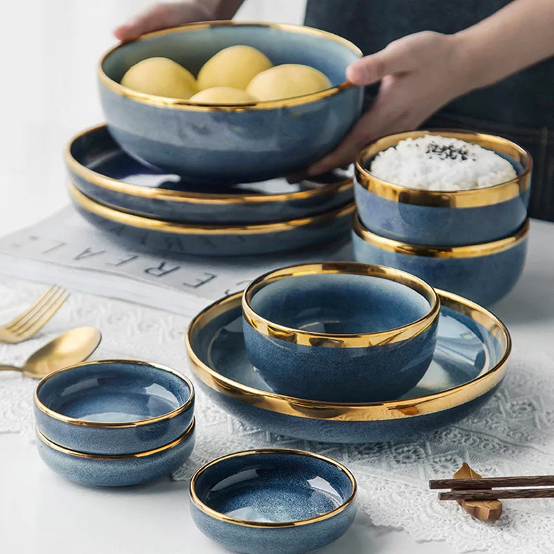

FANCITY Light luxury dishes set home Phnom Penh ceramic net red tableware creative bowl and plate combination housewarming gift