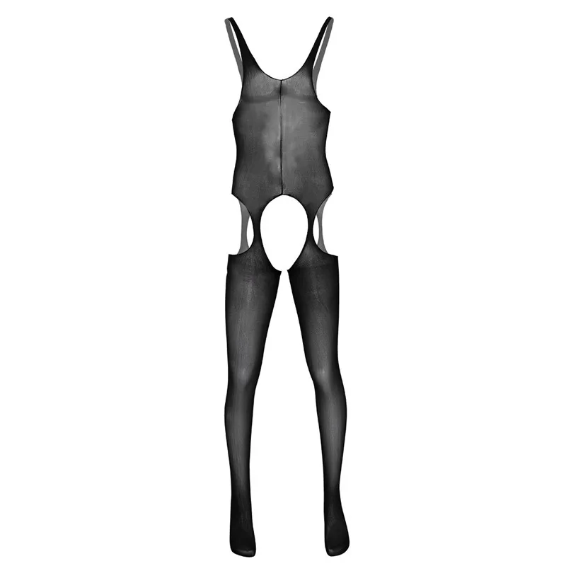 Сексуальный мужской прозрачный комбинезон с длинными рукавами открытая блузка на бретелях с вырезом без косточек эластичные колготки полностью облегающие колготки - Цвет: Black