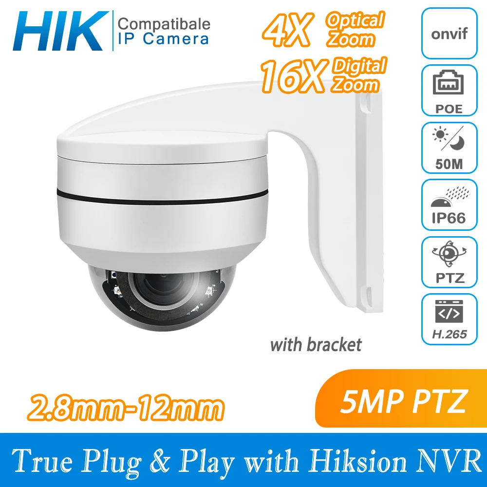Hikvision Compatible Ptz Ip Camera 5mp 4x-16x Zoom Speed Dome Camera Outdoor  Ir 50m H.265 Cctv Security Camera Ip Ip67 Ik10 - Ip Camera - AliExpress