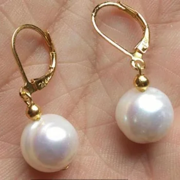 

HUGE 11-12MM SOUTH SEA WHITE PEARL DANGLE EARRING 14k/20 GOLD