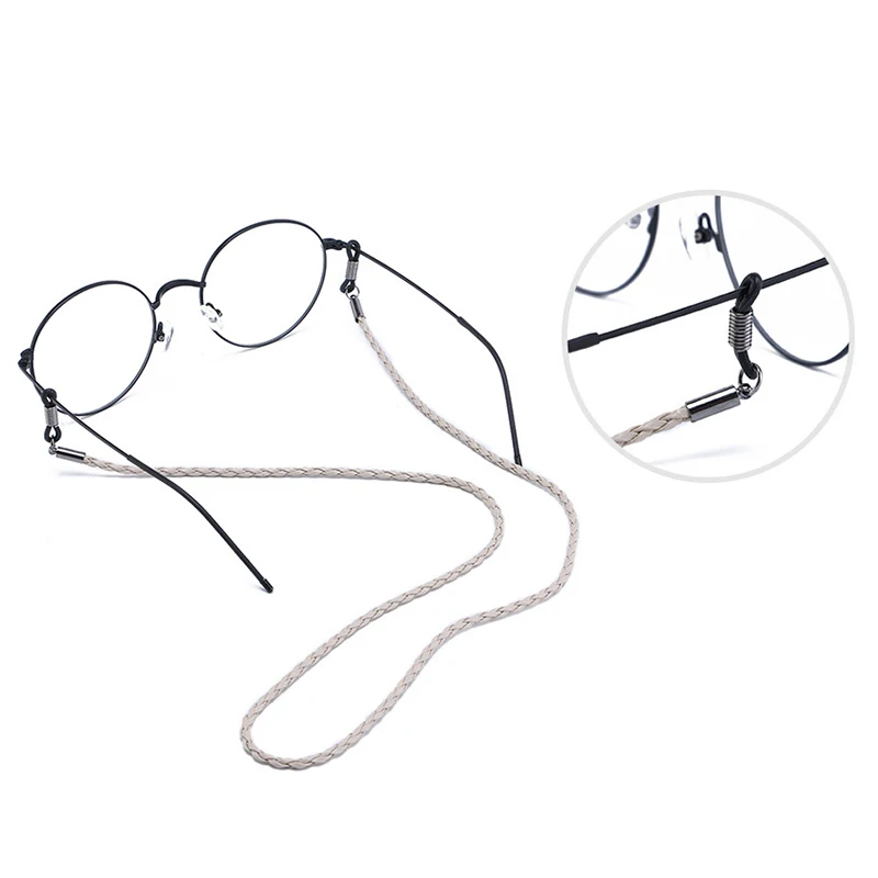 

Unisex Solid Color PU Leather Woven Glasses Chain Neck Strap Twist Rope Eyeglass Sunglasses Cord Adjustable Glasses Accessories