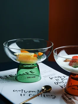 

High Borosilicate Glass Nordic original high-legged glass dessert bowl Small bowl stacked space-saving retro breakfast oat bowl