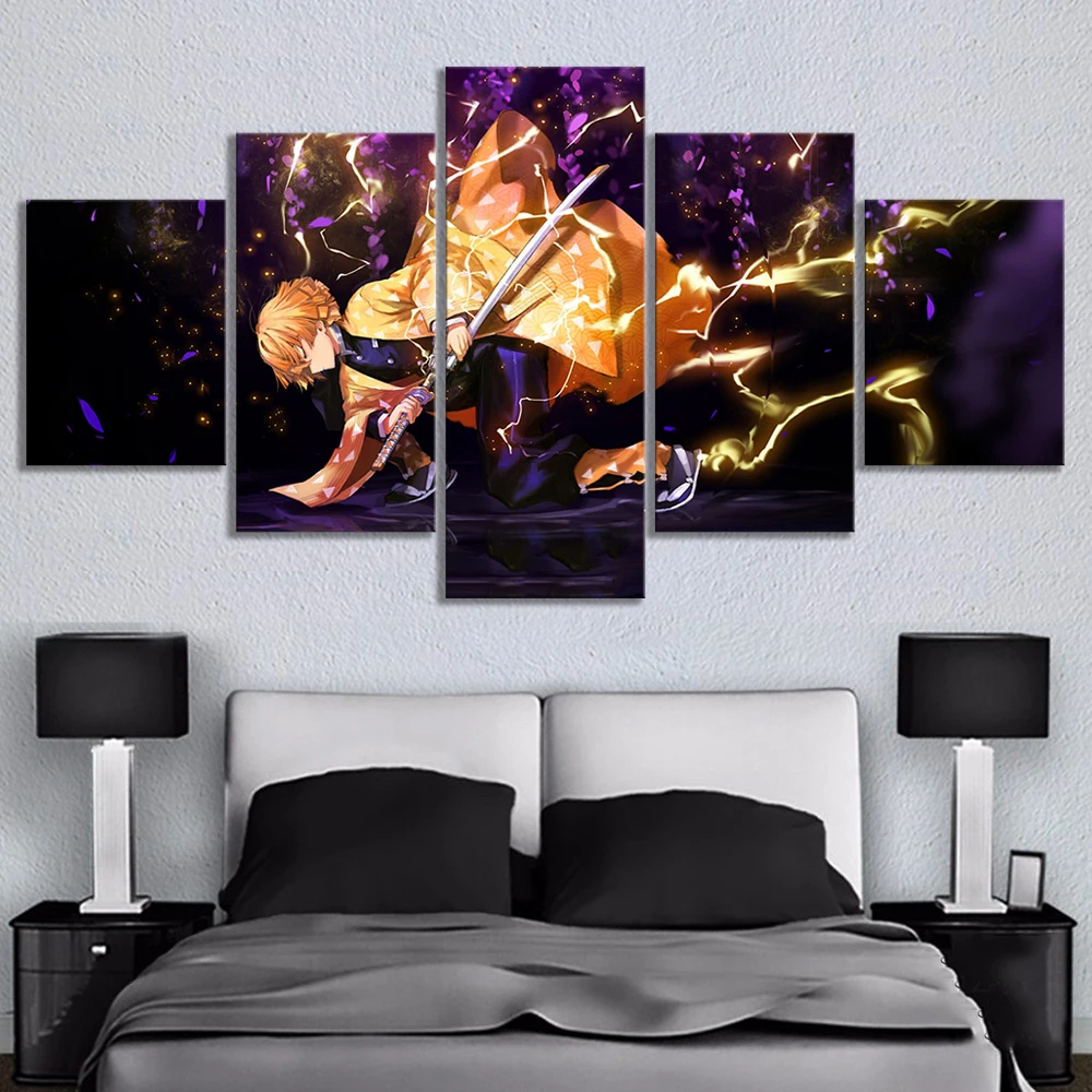 Modular Picture Hd Printed Poster 5 Pcs Demon Slayer Kimetsu No Yaiba Anime Canvas Paintings Wall Art For Living Room Home Decor Painting Calligraphy Aliexpress