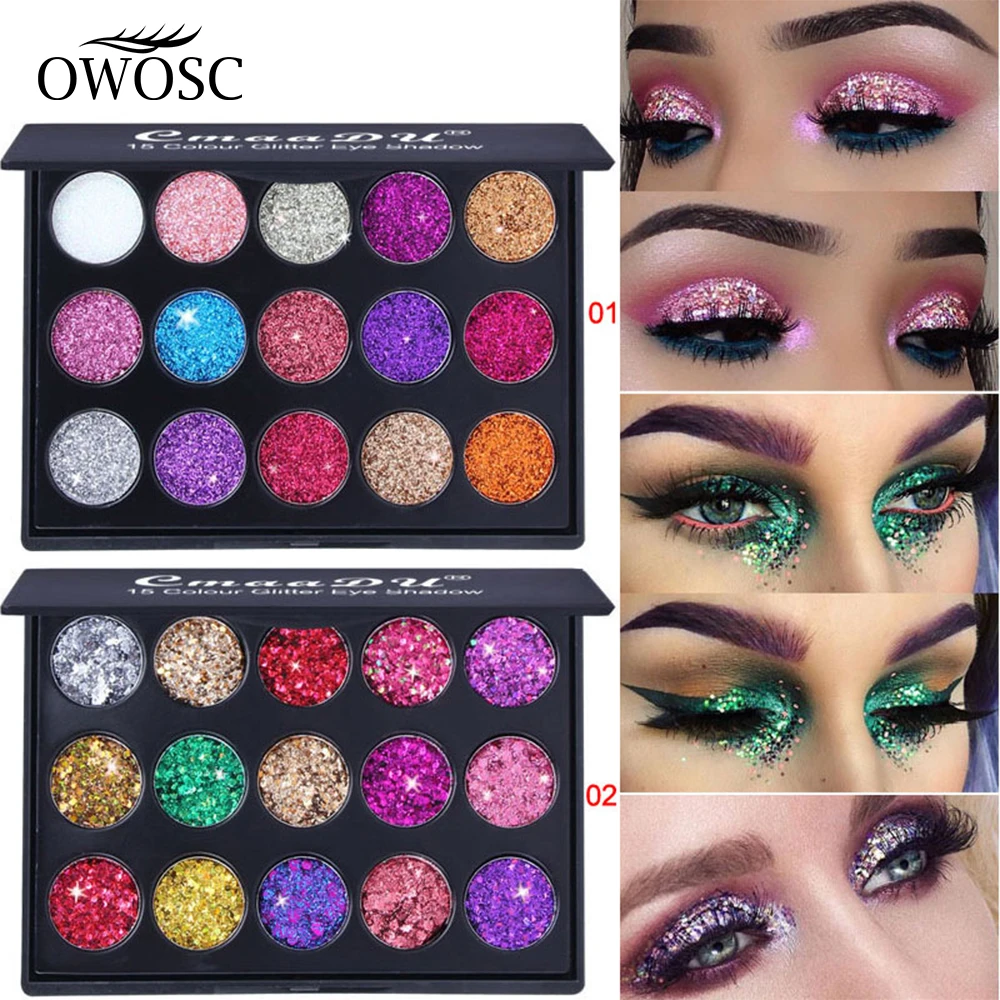 OWOSC 15 Color Glitter Eye Shadow Palette Waterproof Pearlescent Diamond Bright Cosmetic Profissional Eyeshadow Makeup Palette