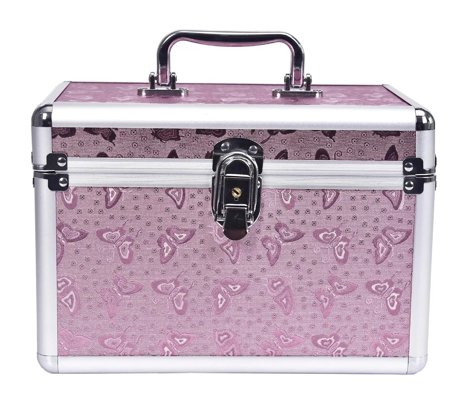 Pink Butterfly Ручной Макияж коробка двойной слой косметики чехол с зеркалом Портативный Макияж Органайзер коробка путешествия Красота косметический ящик 27*18*18 см - Цвет: Pink Butterfly