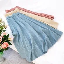 Foamlina винтажная открытая трикотажная юбка женская элегантная однотонная эластичная талия Повседневная осенне-зимняя плиссированная юбка до середины голени