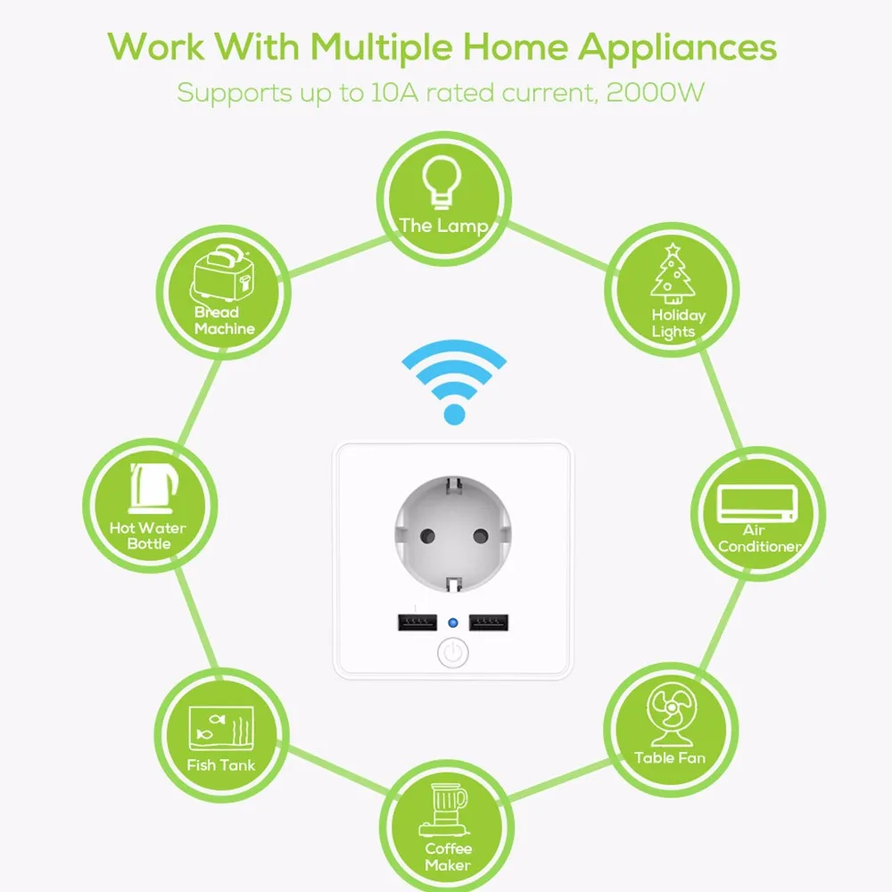 ZUCZUG Universal Socket Smart WiFi Wall Outlet EU Plug Dual USB Ports Power Pop Socket With Alexa Google Home Voice Socket