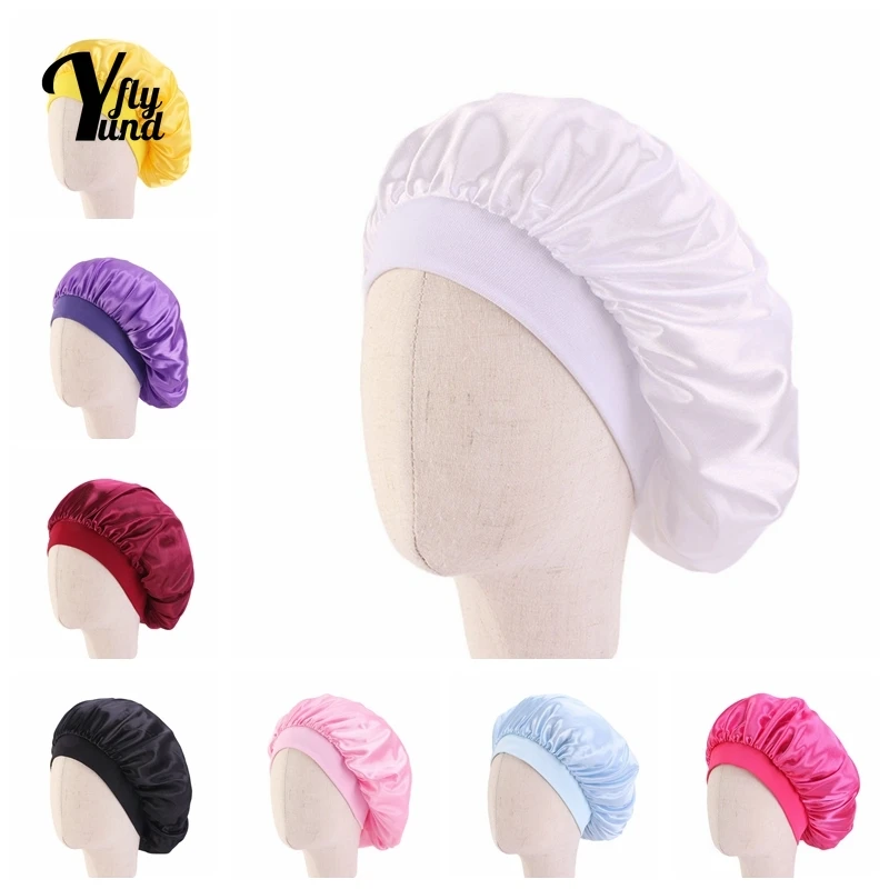 

Yundfly Solid Color Elastic Hair Care Caps for Infant Fashion Wide Side Children's Sleeping Hat Baby Headwear Birthday Gifts