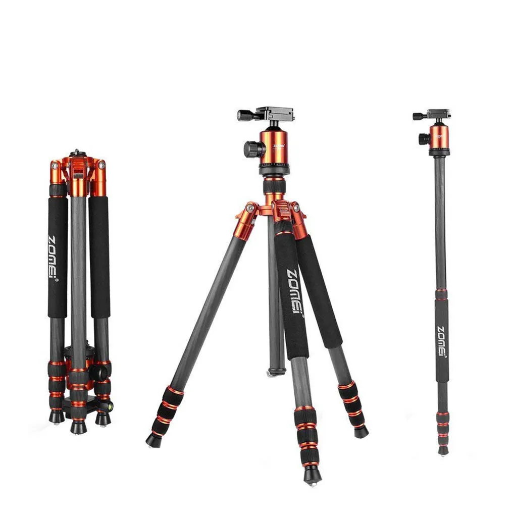 

ZOMEI Z-818C Carbon Fiber Tripod Ball Head Monopod Foldable Camera Holder Bubble Level Photography Stand