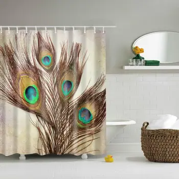 

Waterproof Thicken Polyester 3D Shower Curtain Beautiful Feathers of Bird Mildew Proof Bath Tub Curtain with 12 pcs Hooks
