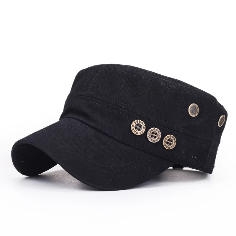 

SQTEIO Army hat men flat hat Spring fashion button cotton newsboy cap