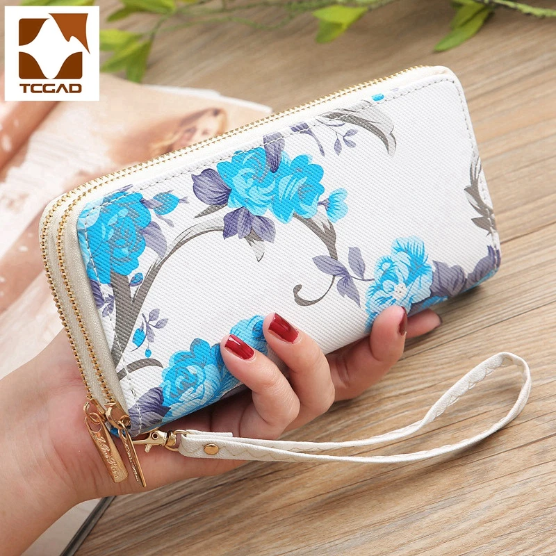 

Women Long Clutch Wallet Large Capacity Wallets Lady Rose print wallet Purse Hand Double zipper Bag Card Package Evening Purse