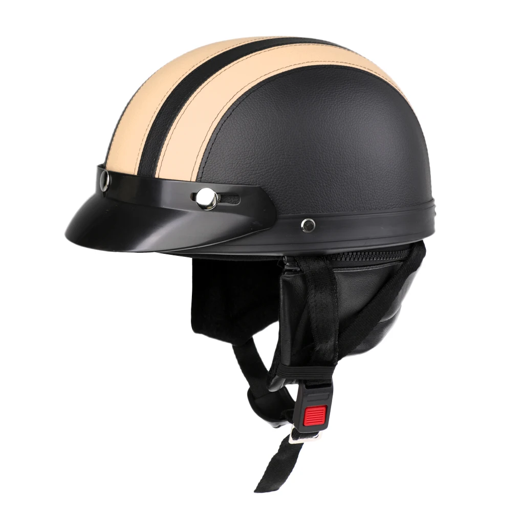 PU Leather Motorcycle Helmets Bike Bicycle Cycling Riding Helmet Open Half Face Detachable Visor & Scarf Men Women