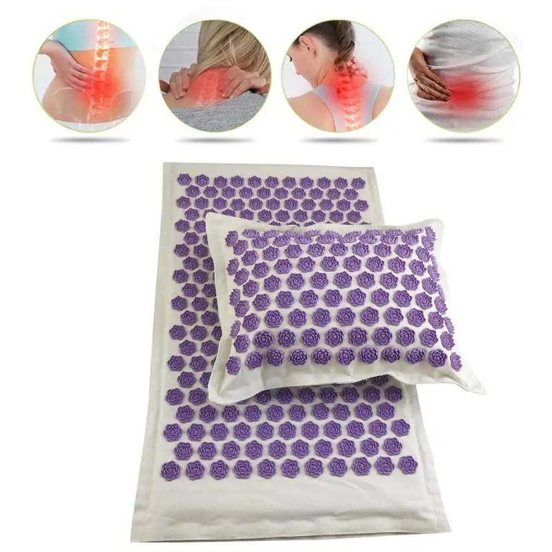 

Lotus Spike Acupuncture Massager Cushion Relief Body Tension Yoga Mats Lotus Massage Pad and Pillow Purple Color 2019 New
