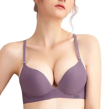 

Cotton Women Bra French Style Ice Silk Bra One-piece Thick Cup Solid Color Bra Girls Gathered Without Steel Ring Lingerie