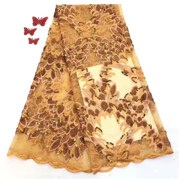 

2019Hot Selling Sequins French Tulle Lace Fabric High Quality Sequins African Nigerian Mesh Lace Fabric For Wedding