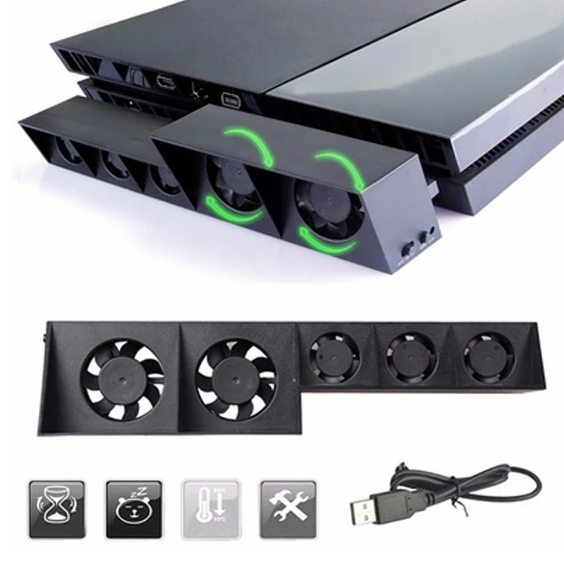 

Turbo Temperature Control Console USB Cooling Fan For Playstation PS4 Game Consoles ABS Black Color