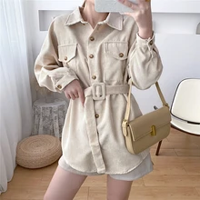 WYWMY Autumn Women Solid Corduroy Batwing Sleeve Vintage Shirt Jacket With Belt Turn-Down Collar Long Outwear Female Casual Tops