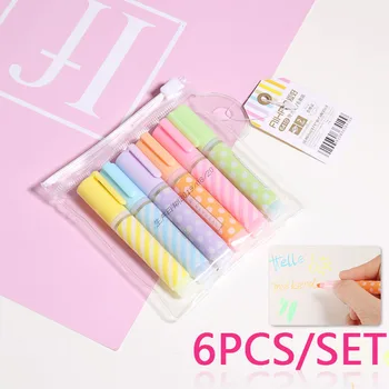 

6pcs 6 Colors Fluorescent Highlighter Pens Marker Pens Set Office School Art Craft Bright Candy Color For Marking