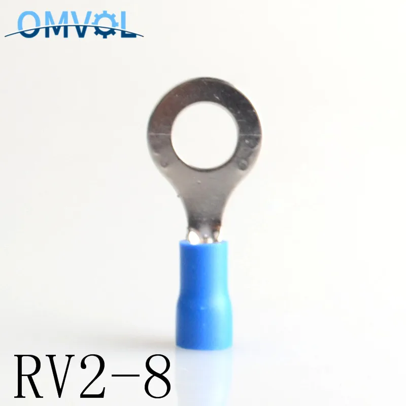 Синий 100 шт./лот, RV2-8, синее кольцо, изолированный клеммный кабель, провод, соединитель, костюм, 1,5-2,5 мм, кабель, Электрический обжимной терминал, RV2.5-8, RV - Цвет: Синий