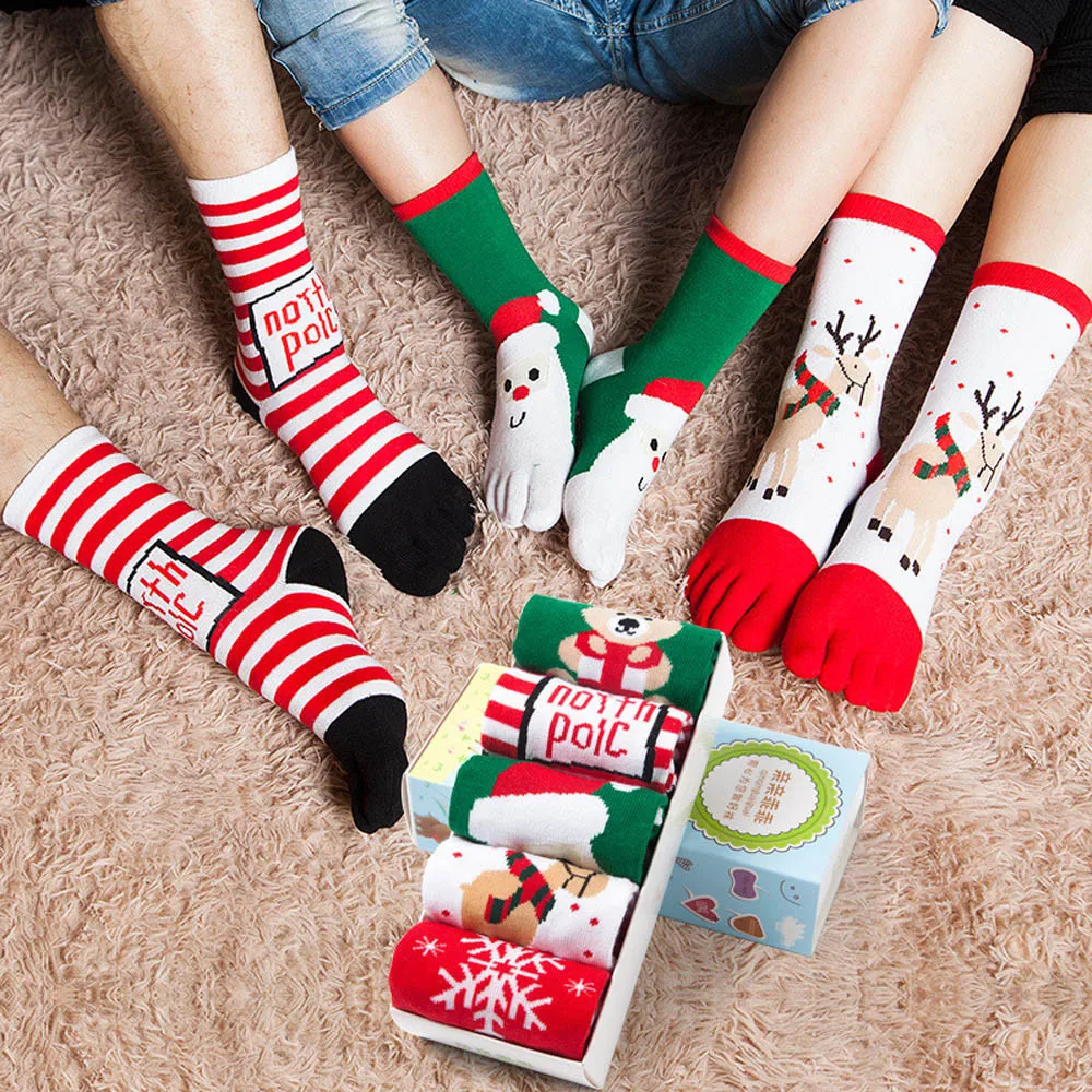 Fashion Winter Socks women Comfortable Christmas Unisec Print Multicolor Toe Socks Five Finger Sock Cotton Funny Socks Y821