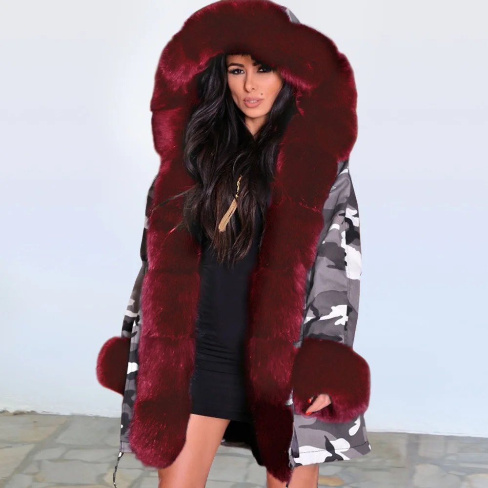 Parker женский Тонкий теплый женский жакет с капюшоном из искусственного меха камуфляжное плюшевое пальто в стиле милитари