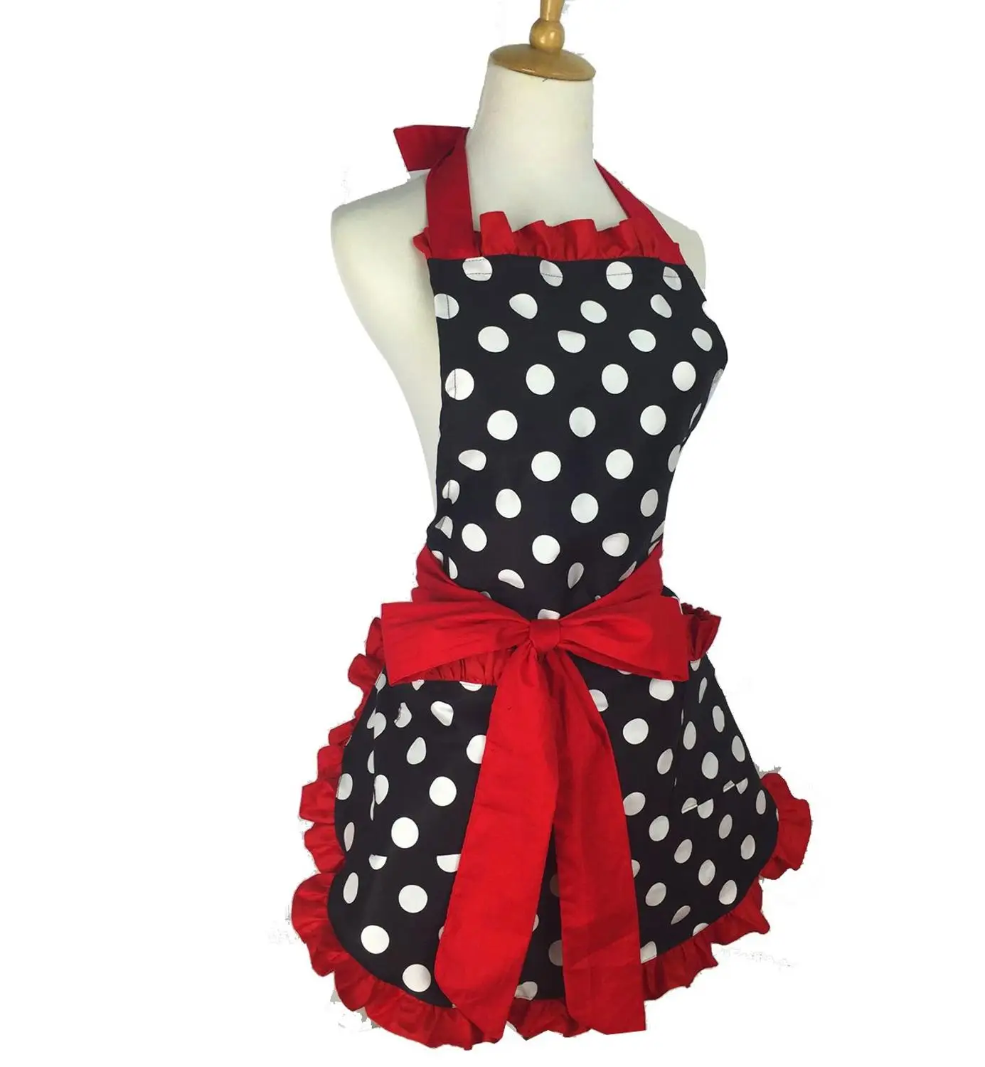 Lovely Stylish Retro Lacy Vintage Flirty Maid Polka Dot Cooking Kitchen aprons for woman Working Adjustable Apron with Pockets