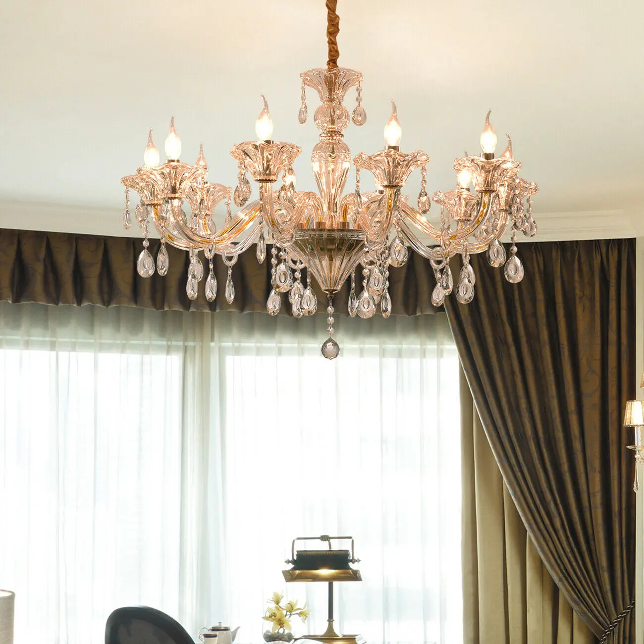 

Honhill Modern Chandelier Hanging Lamp K9 Crystal Home Lighting Chandeliers Ceiling Pendant Light Large 10 Arm Clear Lamp