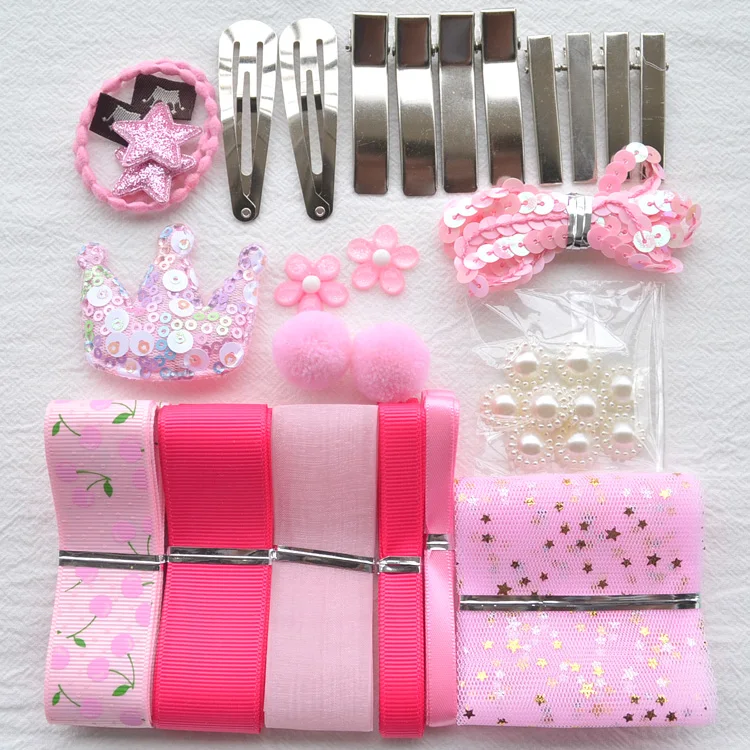 pink A Набор лент для смешивания Diy девочка ребенок цвет розовый синий аксессуары для волос материал аксессуары набор для Diy лента для банта на волосы - Цвет: pink A