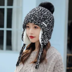 Wool Hat Female Autumn and Winter Versatile Sweet and Lovely Thickened Warm Wool Ball Ear Protection Hat Knitted Hat