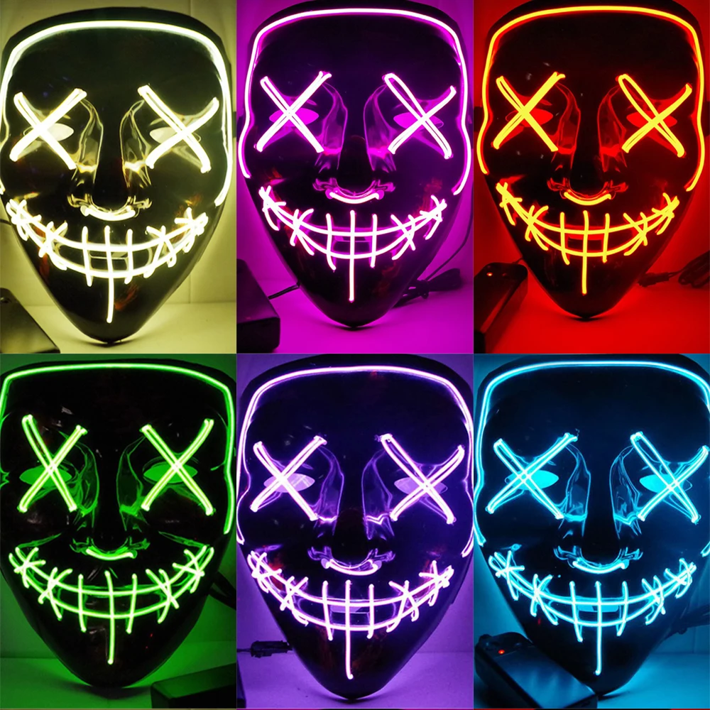 2021 New Halloween Led Mask Horror Light Up Cosplay Glowing Gift for Festival Party Glow In The Dark Decoration | Дом и сад