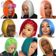 150% красочный 613 блондинка Синтетические волосы на кружеве человеческие волосы парик бразильский розового/серого цветов с короткими Боба парик 13x6 прозрачные кружевные парики для чернокожей женщины