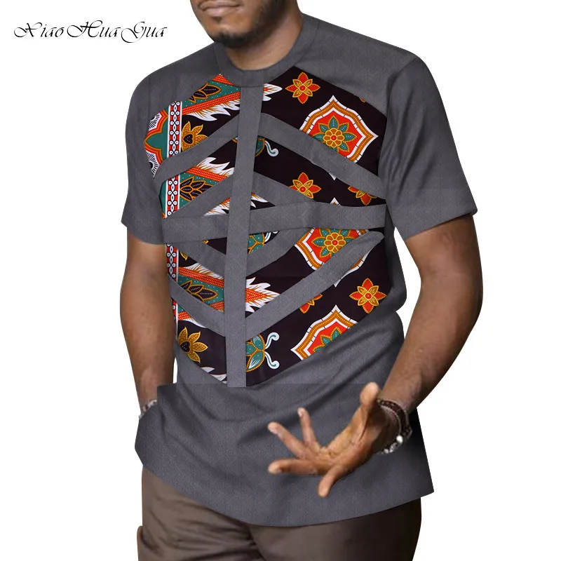 Mens African Clothing Dashiki Patchwork Print Shirt Tops Bazin Riche Casual Cotton Traditional African Clothing WYN958