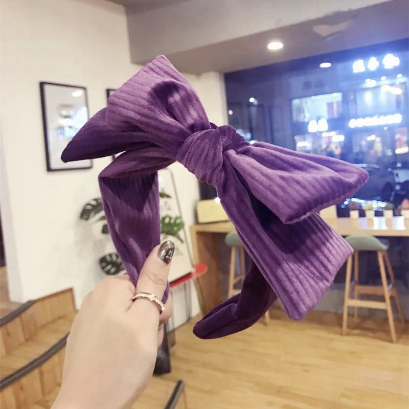 purple hairband Зимняя винтажная Толстая двойная повязка на голову с большим бантом для женщин девочек обруч для волос ремешки Аксессуары для повязки на голову для девочки модный головной убор - Цвет: purple hairband